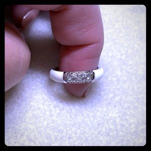 CZ and white enamel ring